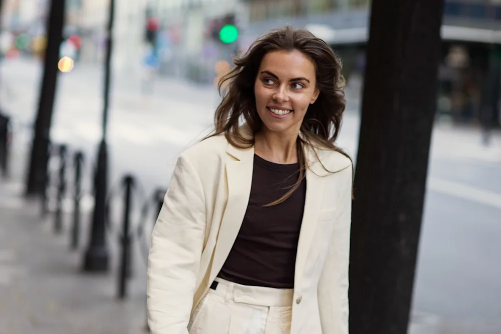 Young woman walking in city